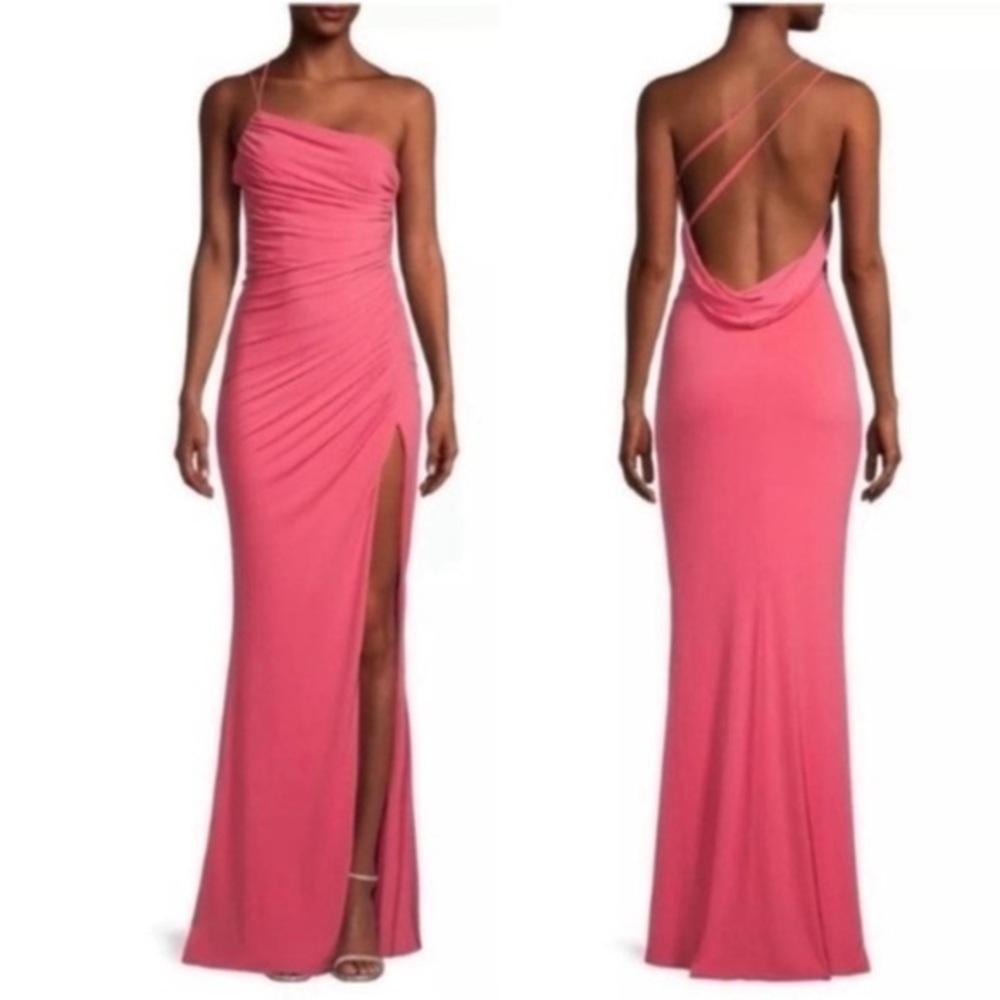 NEW Katie May Dress Winnipeg Gown One Shoulder Ruched in Coral Pink